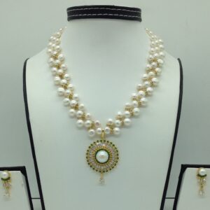 White,green cz pendent set with white zigzag mala jps0574