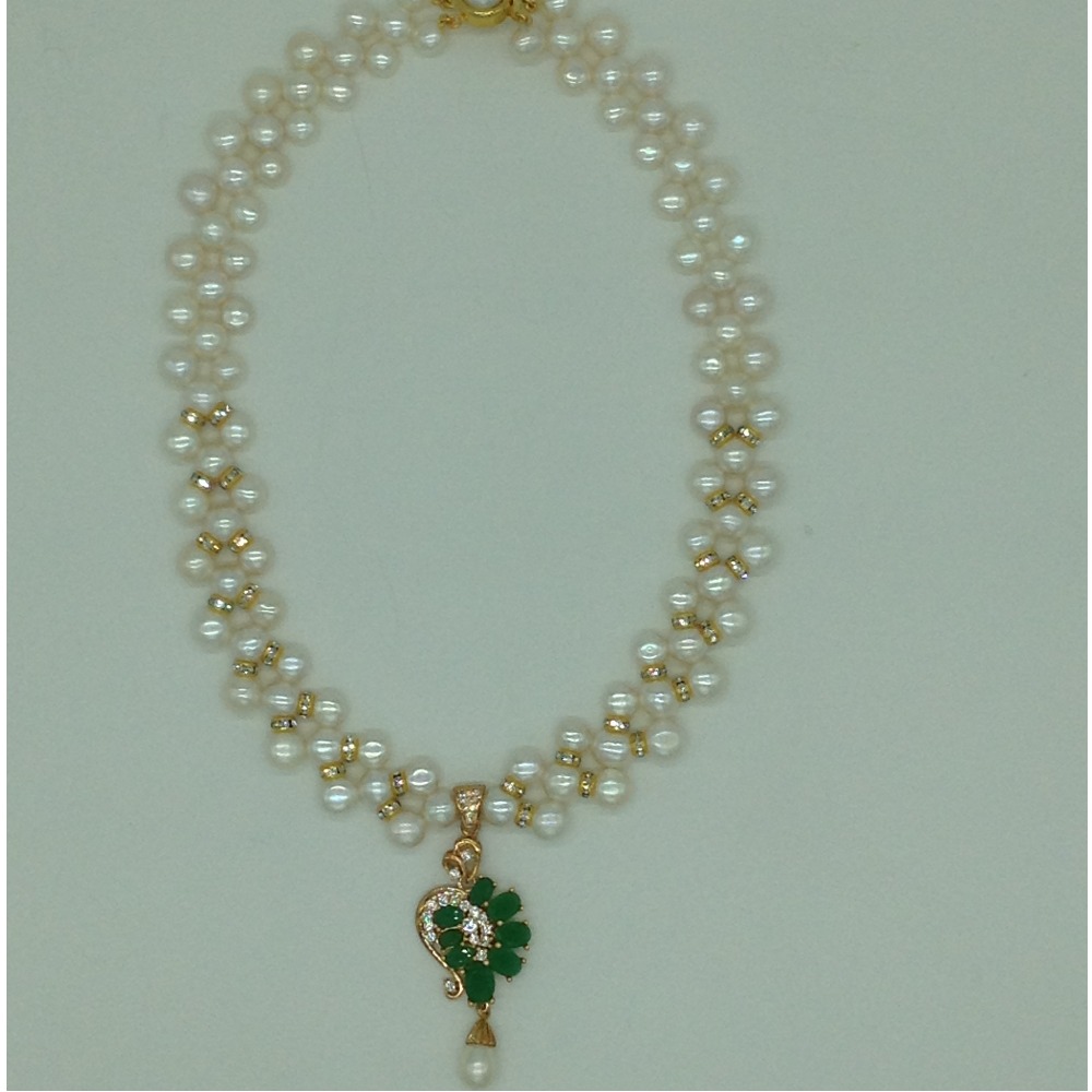 White,green cz pendent set with white zigzag mala jps0573 - Image 4