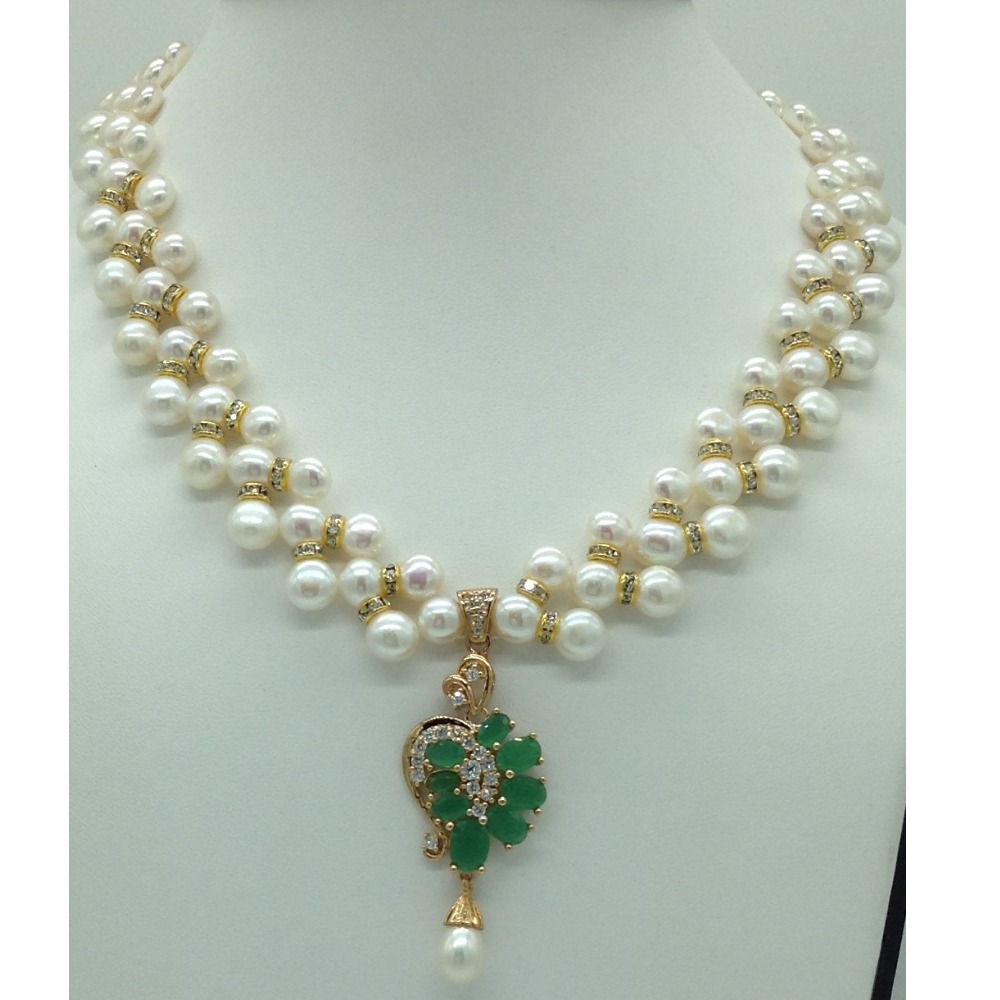White,green cz pendent set with white zigzag mala jps0573 - Image 2