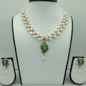 White,green cz pendent set with white zigzag mala jps0573
