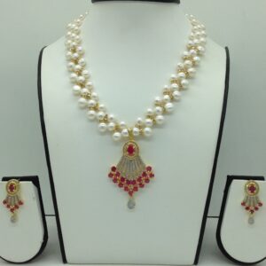 White,red cz pendent set with white zigzag mala jps0571