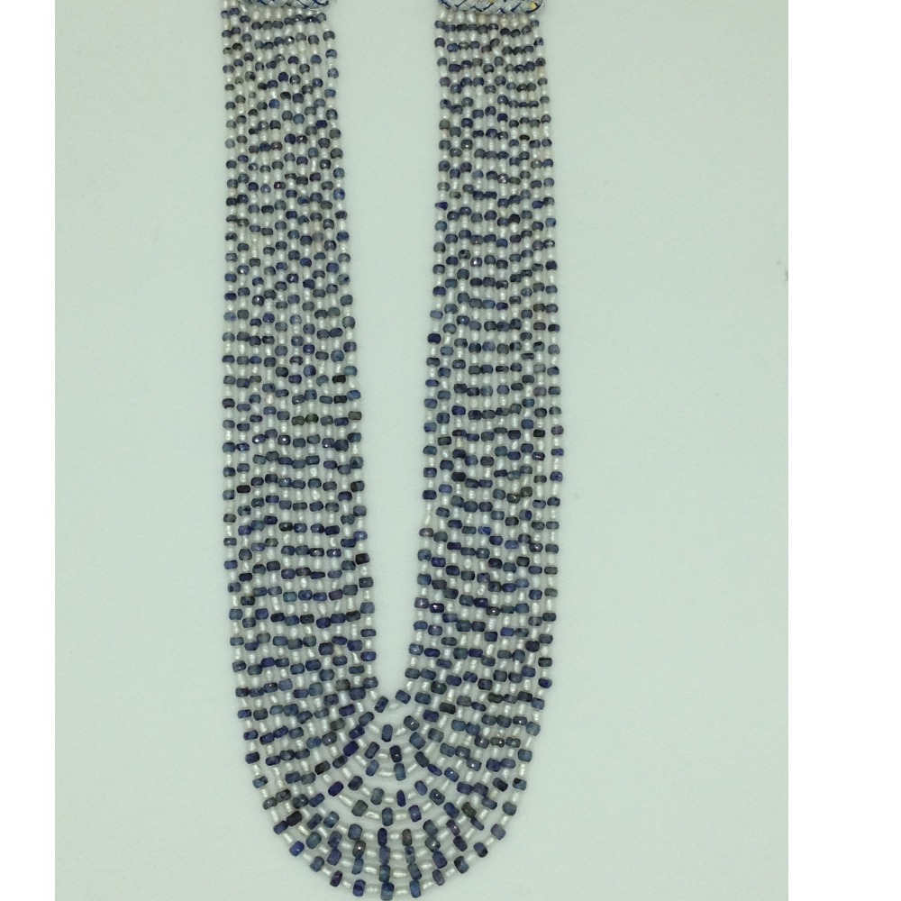 White Pearls With Sapphires 10 Layers Necklace JPM0385