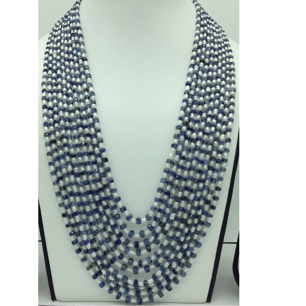 White Pearls With Sapphires 10 Layers Necklace JPM0385