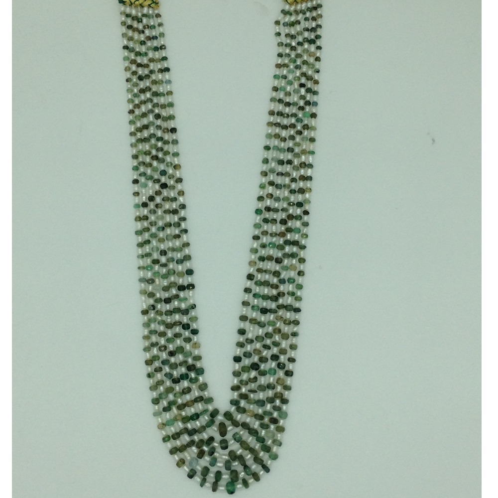 White Rice Pearls With Emeralds 7 Layers Necklace JPM0384