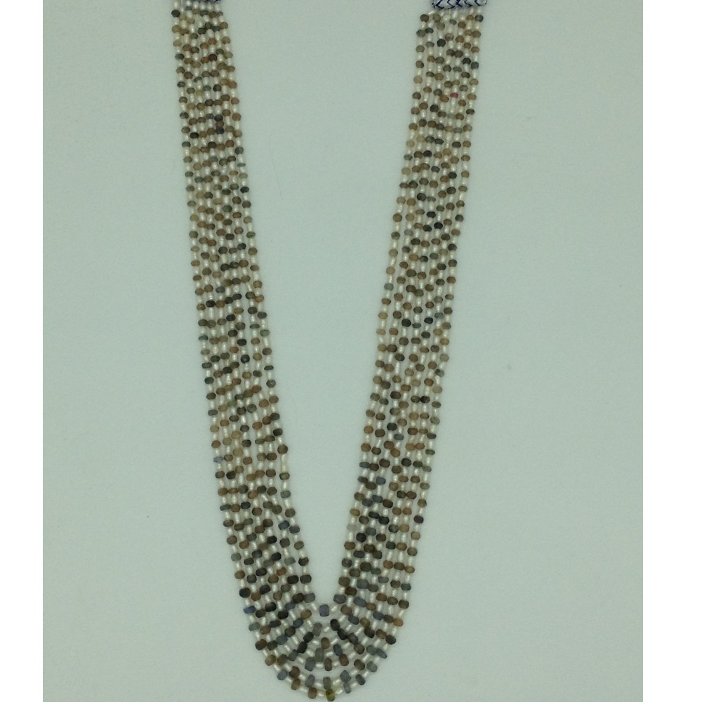 White Rice Pearls With Sapphires 7 Layers Necklace JPM0382
