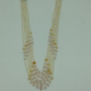 White Pearls With Pink Quartz 5 Layers Necklace JPM0380