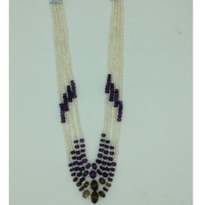 White Pearls With Amethyst 4 Layers Necklace JPM0379