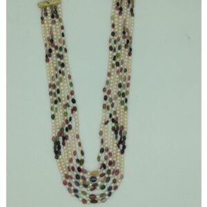 White Pearls With Toumaline 6 Layers Necklace JPM0378