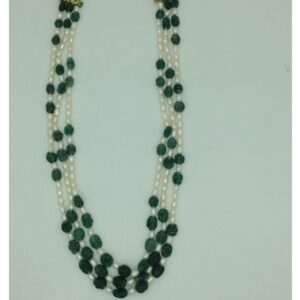 White Pearls With Bariels Stones 3 Layers Necklace JPM0377