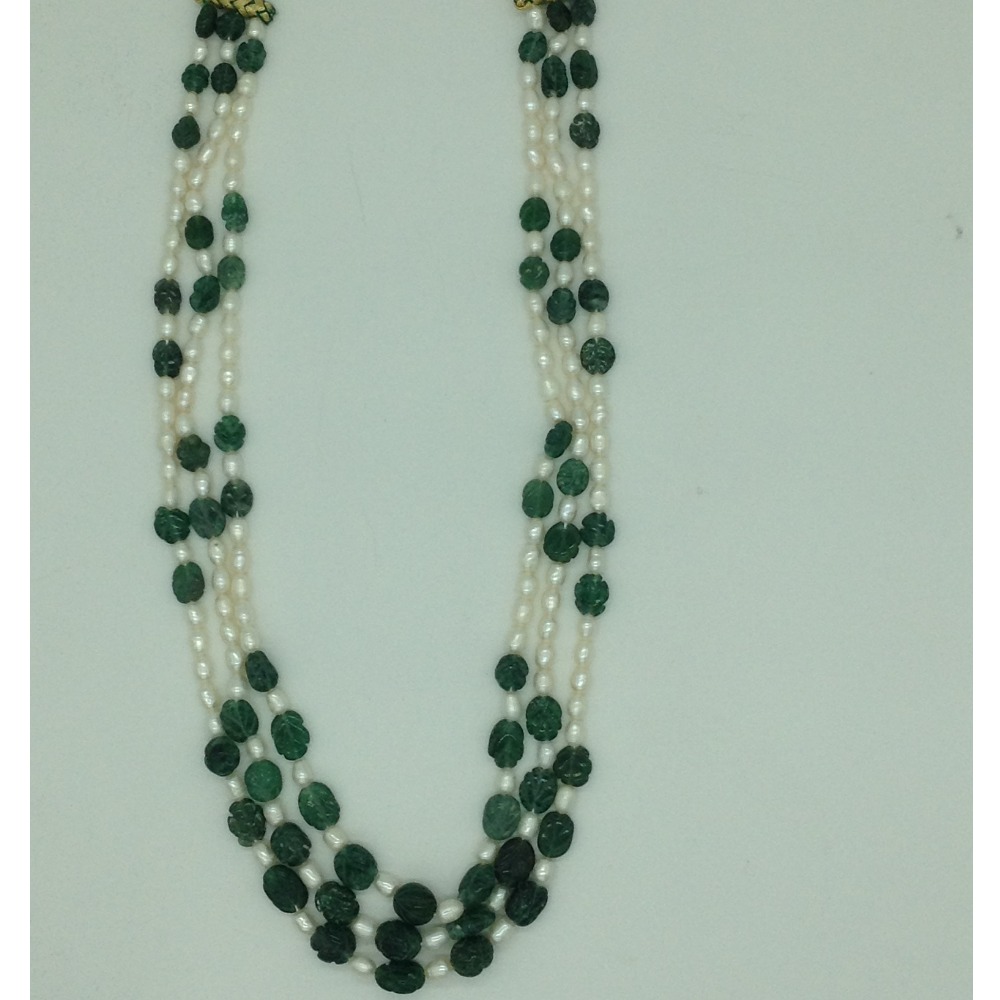 White Pearls With Bariels Stones 3 Layers Necklace JPM0377