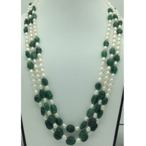 White Pearls With Bariels Stones 3 Layers Necklace JPM0377