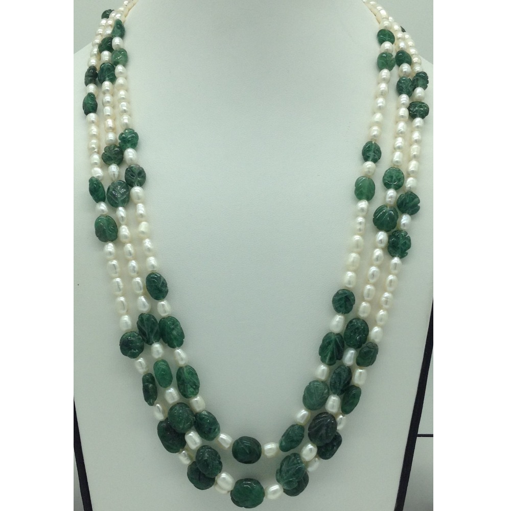 White Pearls With Bariels Stones 3 Layers Necklace JPM0377