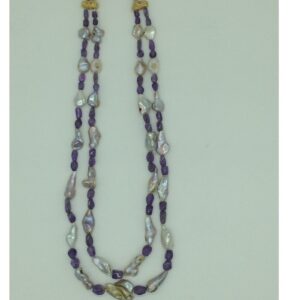 Freshwater Grey Pearls With Amethyst 2 Layers Necklace JPM0376