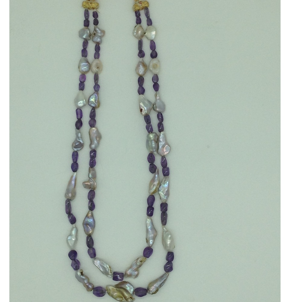 Freshwater Grey Pearls With Amethyst 2 Layers Necklace JPM0376