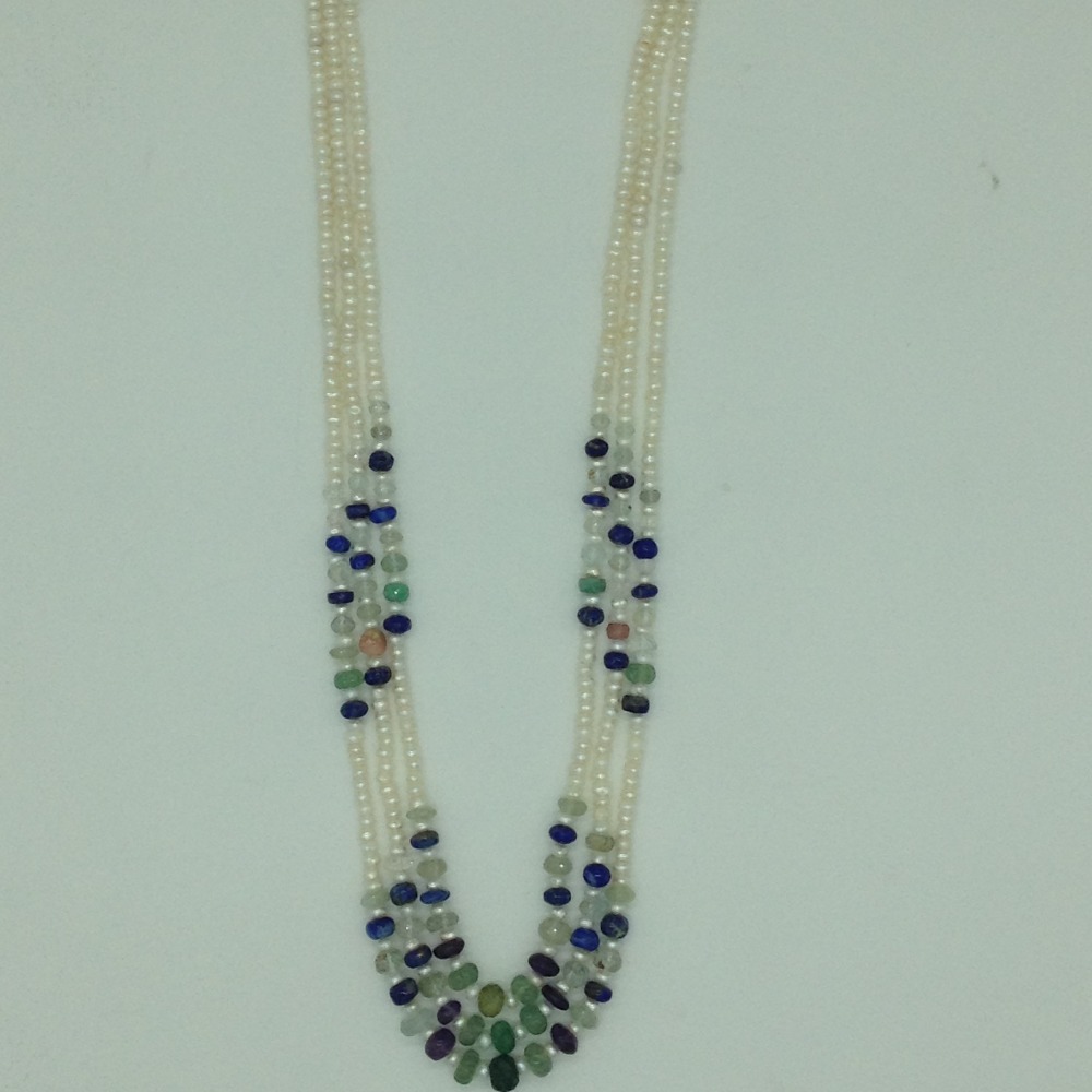 Freshwater White Pearls With Stones 3 Layers Necklace JPM0375