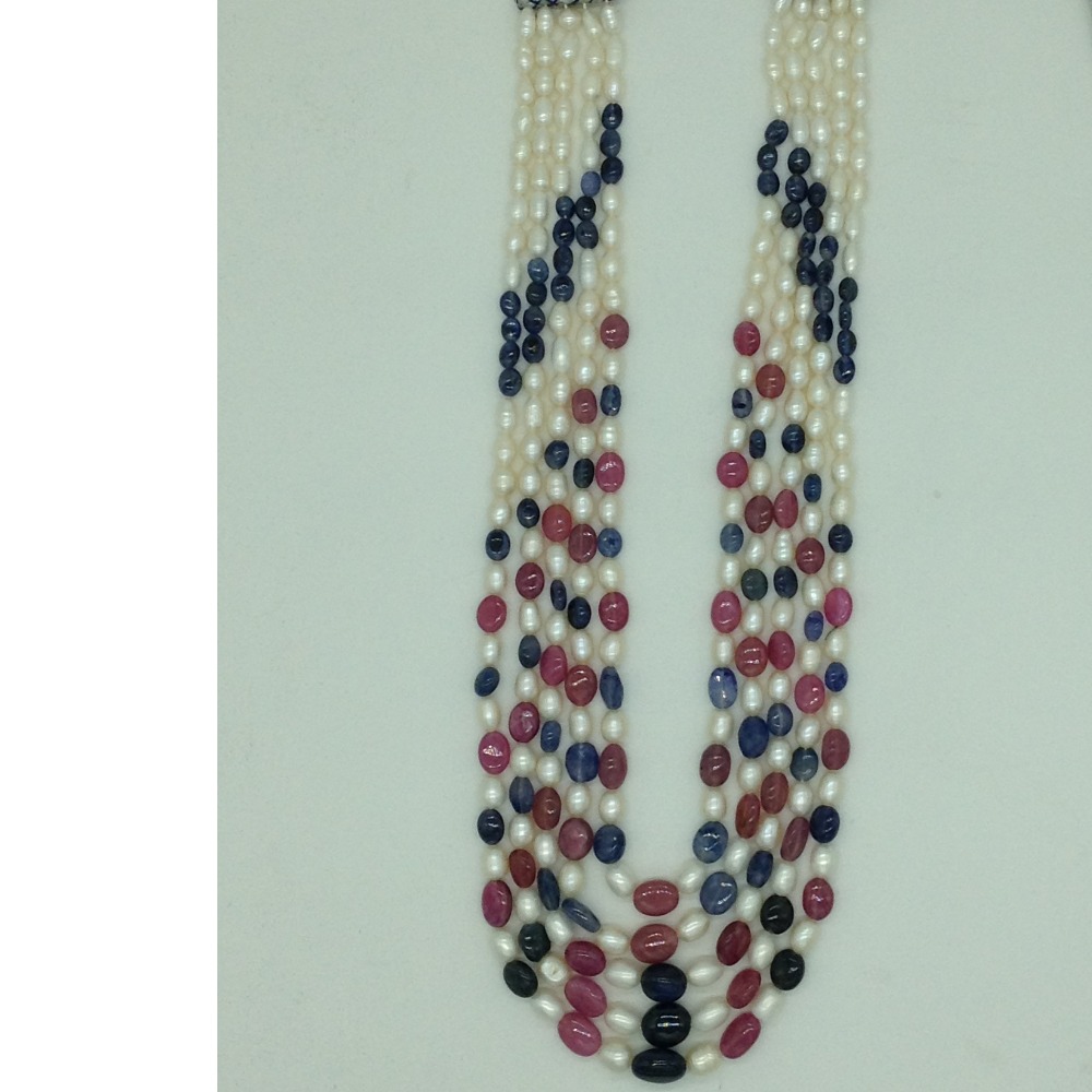 Freshwater White Pearls With Stones 5 Layers Necklace JPM0374