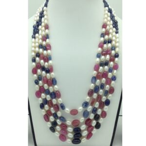 Freshwater White Pearls With Stones 5 Layers Necklace JPM0374