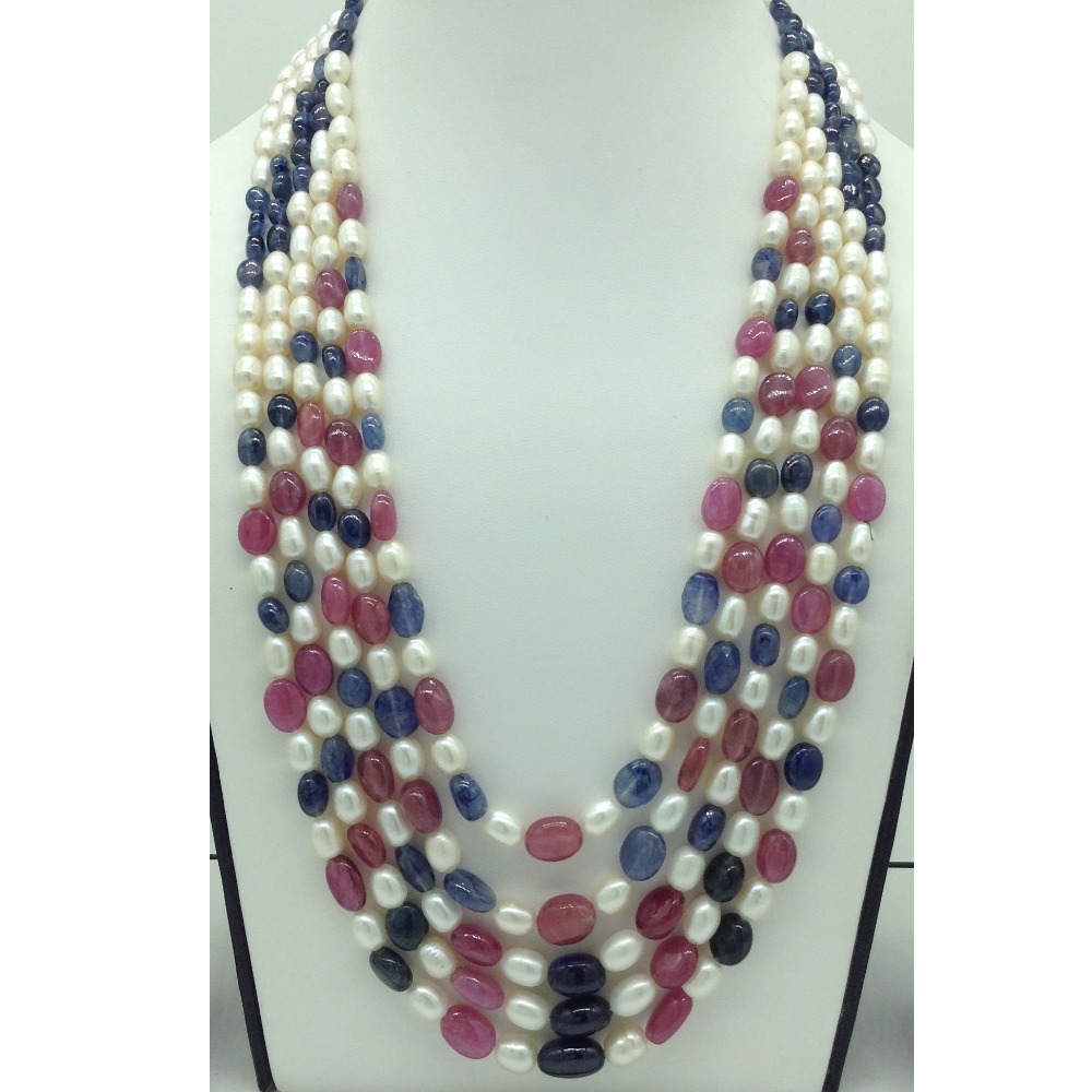 Freshwater White Pearls With Stones 5 Layers Necklace JPM0374