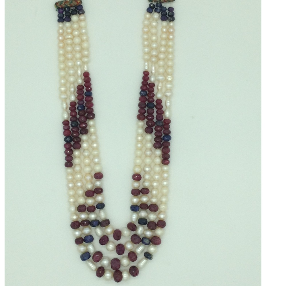 Freshwater White Pearls With Stones 4 Layers Necklace JPM0373