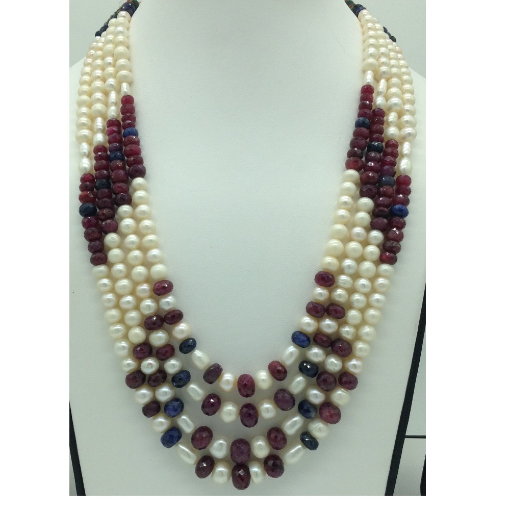 Freshwater White Pearls With Stones 4 Layers Necklace JPM0373