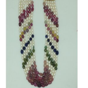 White Pearls With Stones 6 Layers Rainbow Necklace JPM0372