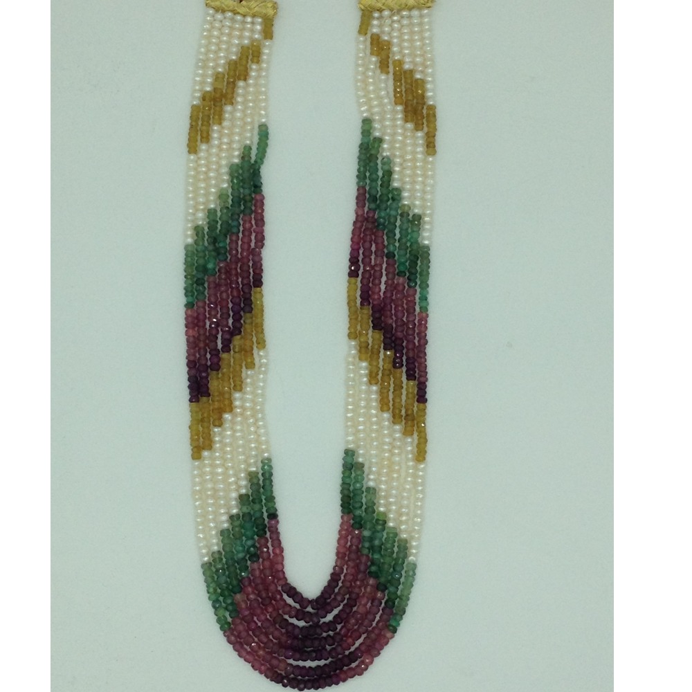 White Pearls With Stones 7 Layers Rainbow Necklace JPM0371