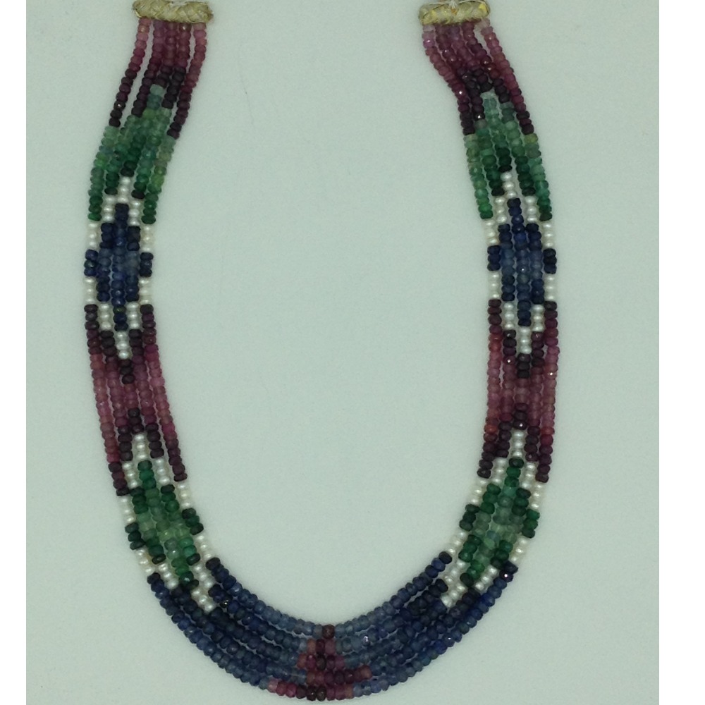 White Pearls With Stones 5 Layers Rainbow Necklace JPM0370