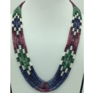 White Pearls With Stones 5 Layers Rainbow Necklace JPM0370
