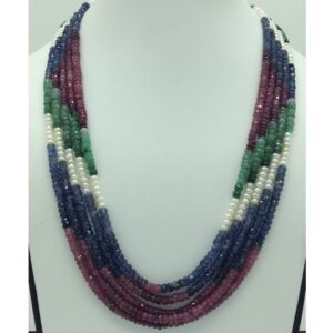 White Pearls With Stones 5 Layers Rainbow Necklace JPM0369