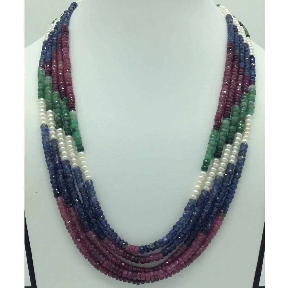 White Pearls With Stones 5 Layers Rainbow Necklace JPM0369