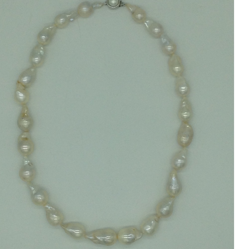Freshwater White Oval Baroque Pearls 1 Layers Necklace JPM0367