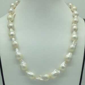 Freshwater White Oval Baroque Pearls 1 Layers Necklace JPM0367
