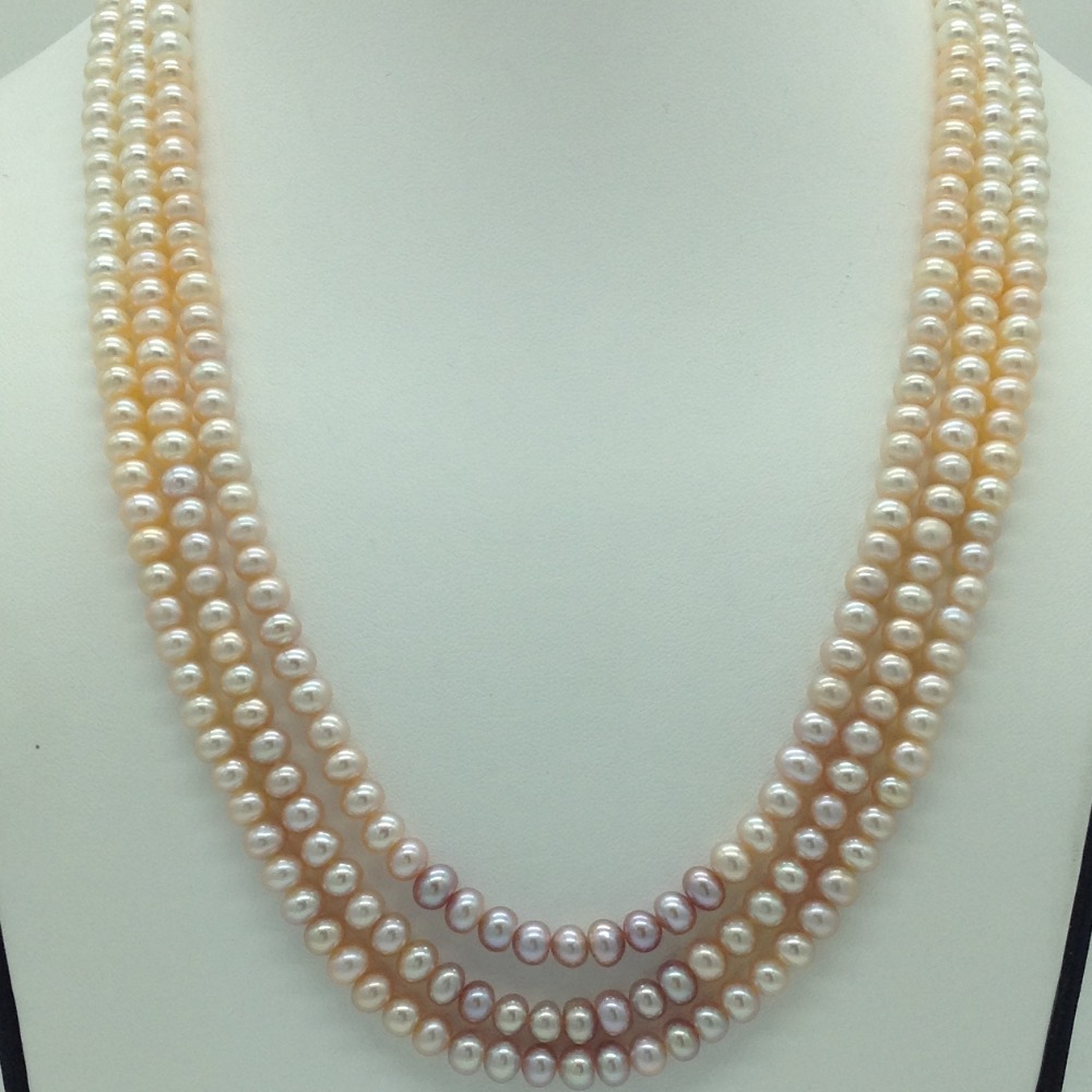 Multicoloured Shaded Flat Pearls 3 Layers Necklace JPM0365
