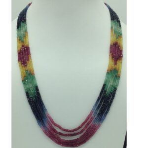 Multi Colour Rainbow Round Faceted 5 Layers Necklace JSM0121