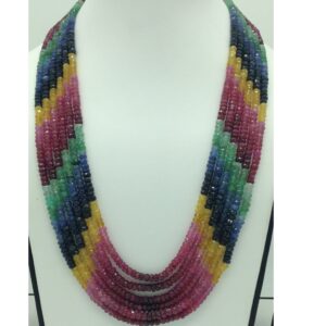 Multi Colour Rainbow Round Faceted 6 Layers Necklace JSM0120