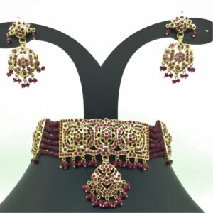 Red Ruby Amritsar Choker Set With 6 Line Red Beeds Mala JPS0564