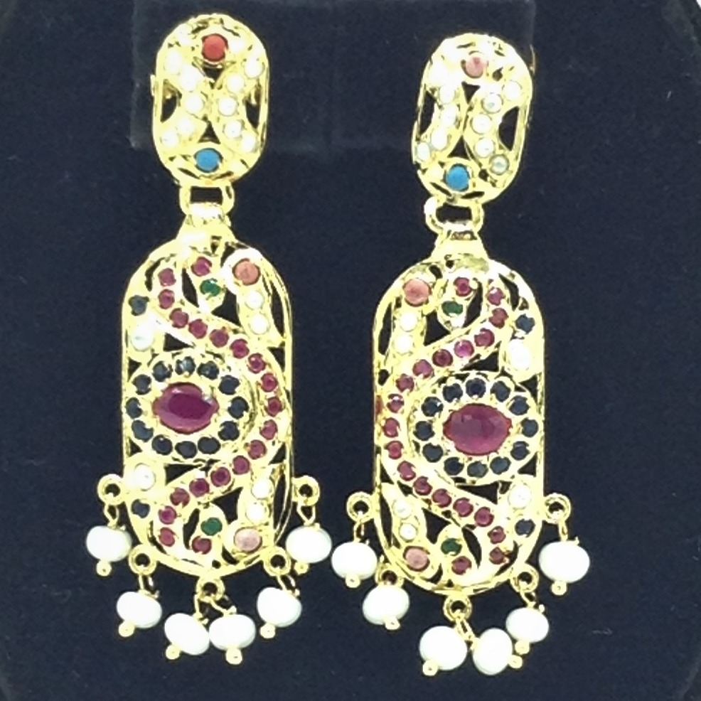 Navratna Amritsar Choker Set With 6 Line Flat Pearls Mala JPS0562