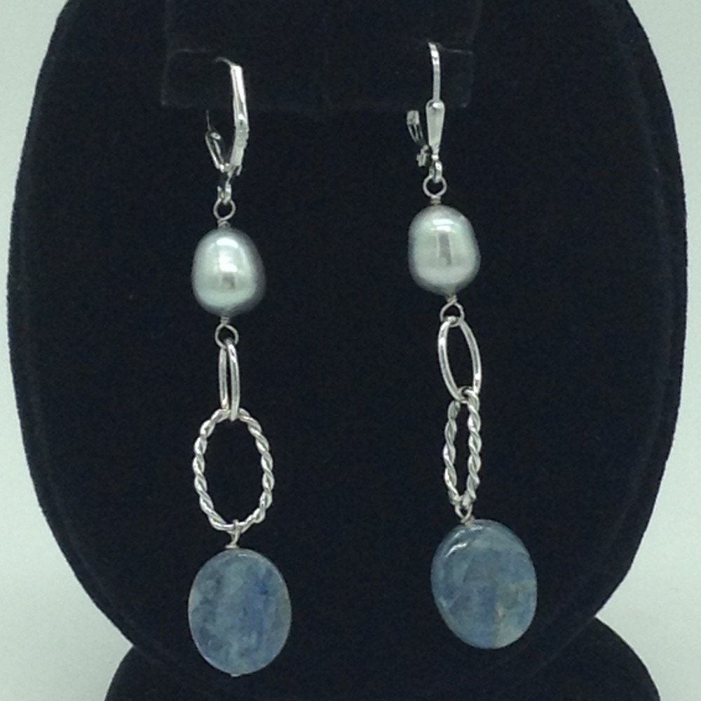 Freshwater Grey Pearls and Lapis Lazuli Silver Chain Set JNC0103