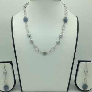 Freshwater Grey Pearls and Lapis Lazuli Silver Chain Set JNC0103
