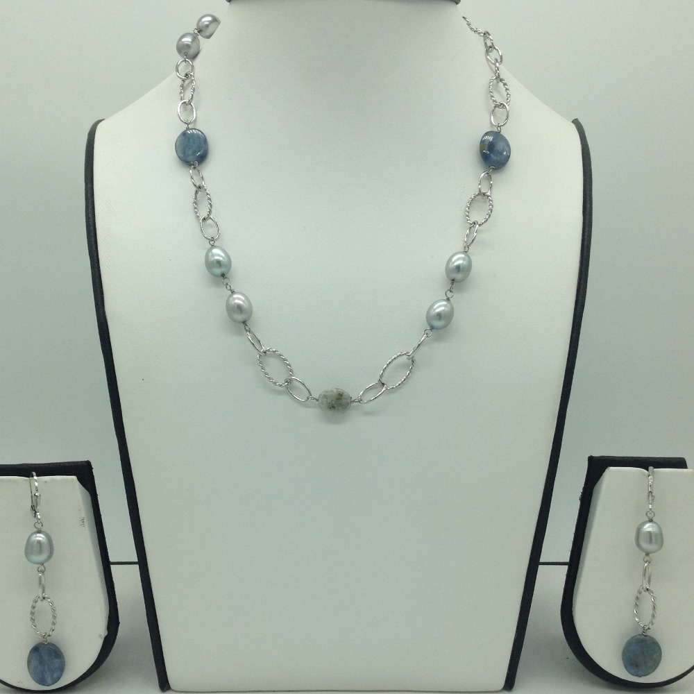 Freshwater Grey Pearls and Lapis Lazuli Silver Chain Set JNC0103