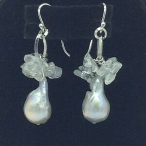 Freshwater grey pearls and aquamarine silver chain set jnc0102