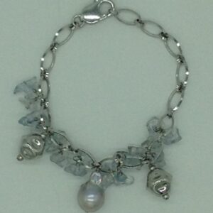 Freshwater grey pearls and aquamarine silver chain set jnc0102