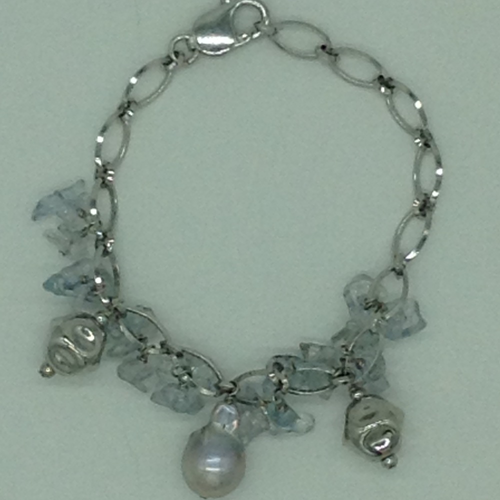 Freshwater grey pearls and aquamarine silver chain set jnc0102