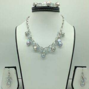 Freshwater grey pearls and aquamarine silver chain set jnc0102