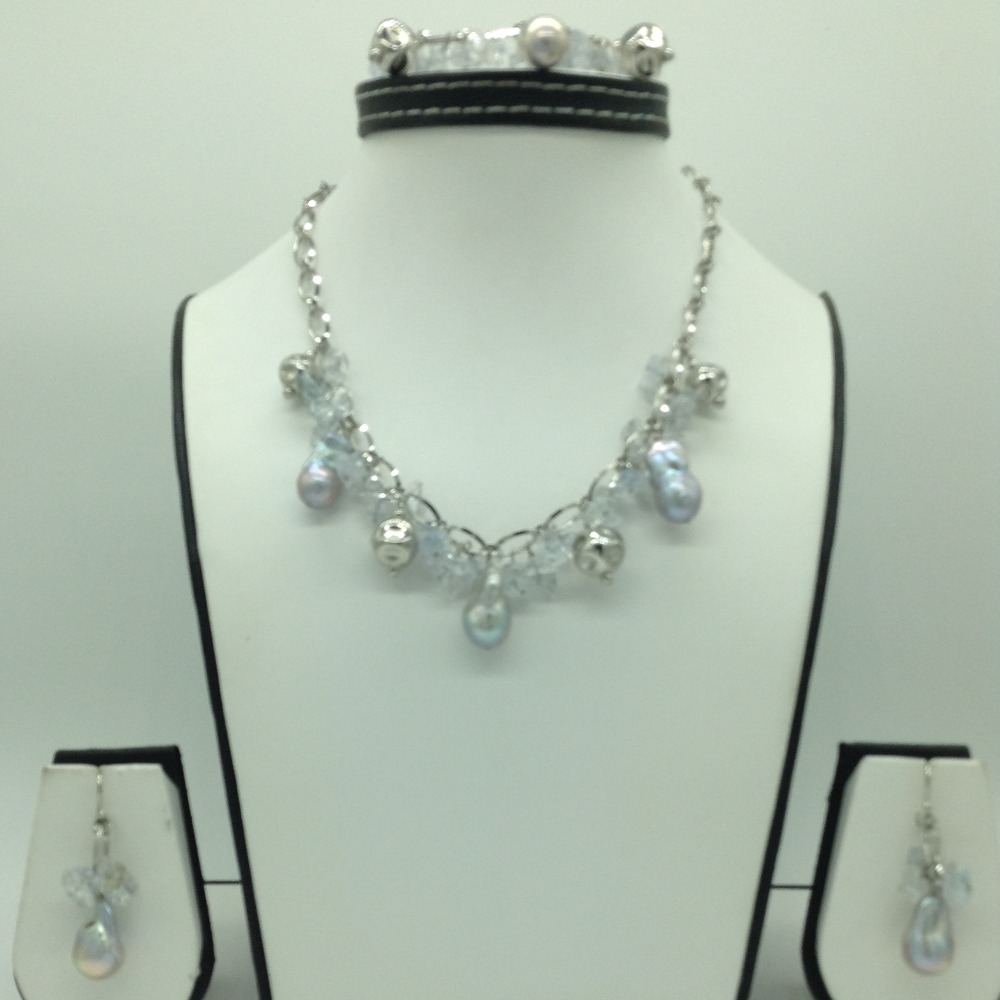 Freshwater grey pearls and aquamarine silver chain set jnc0102