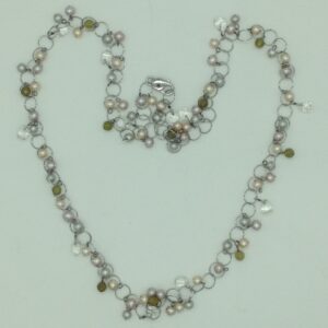 Freshwater pink pearls and semi beeds silver chain jnc0101