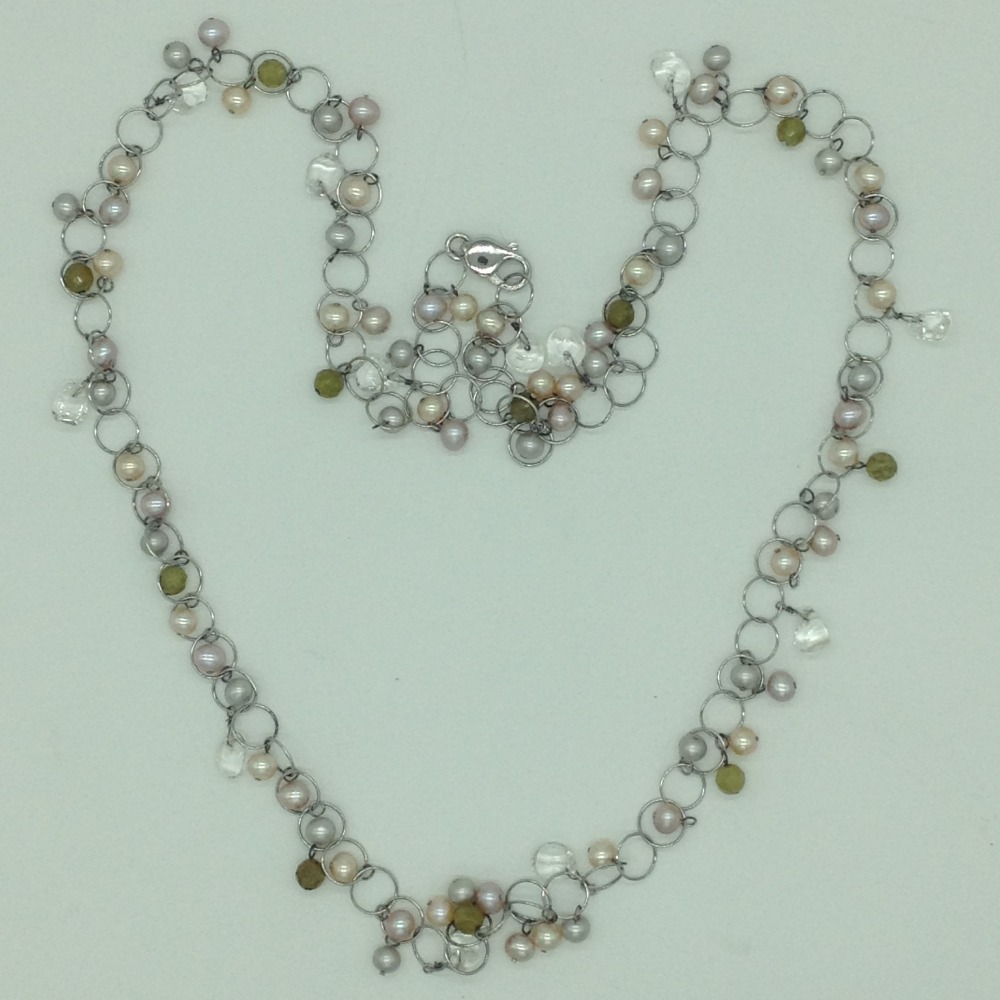 Freshwater pink pearls and semi beeds silver chain jnc0101