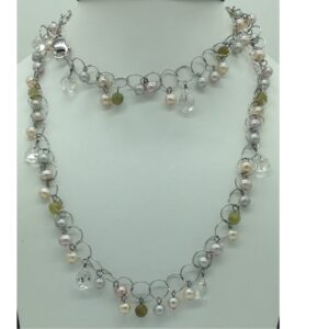Freshwater pink pearls and semi beeds silver chain jnc0101