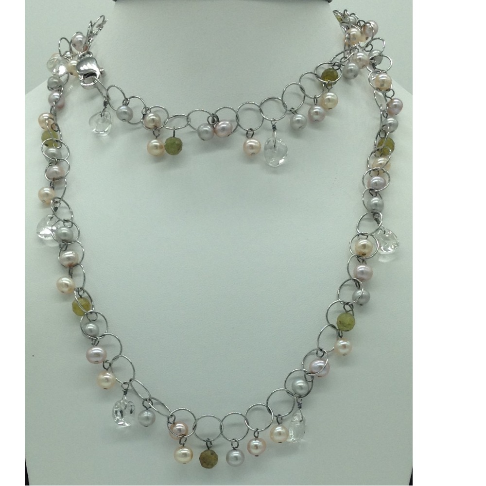Freshwater pink pearls and semi beeds silver chain jnc0101