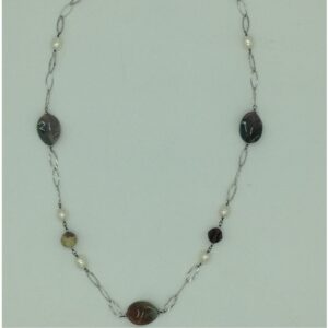 Freshwater cream pearls and semi tumbles silver chain jnc0100